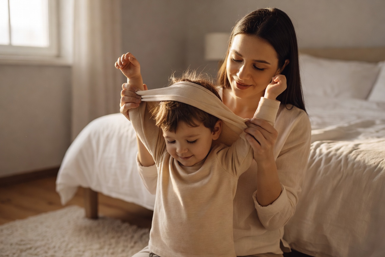 Mother hugging child